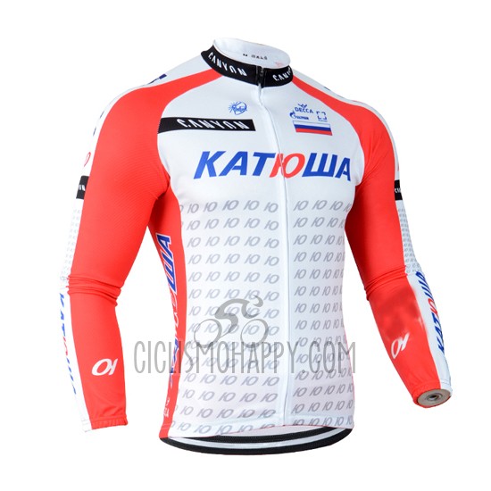Katusha Cycling Jersey Bib Tight 2014 Long Sleeve White and Red